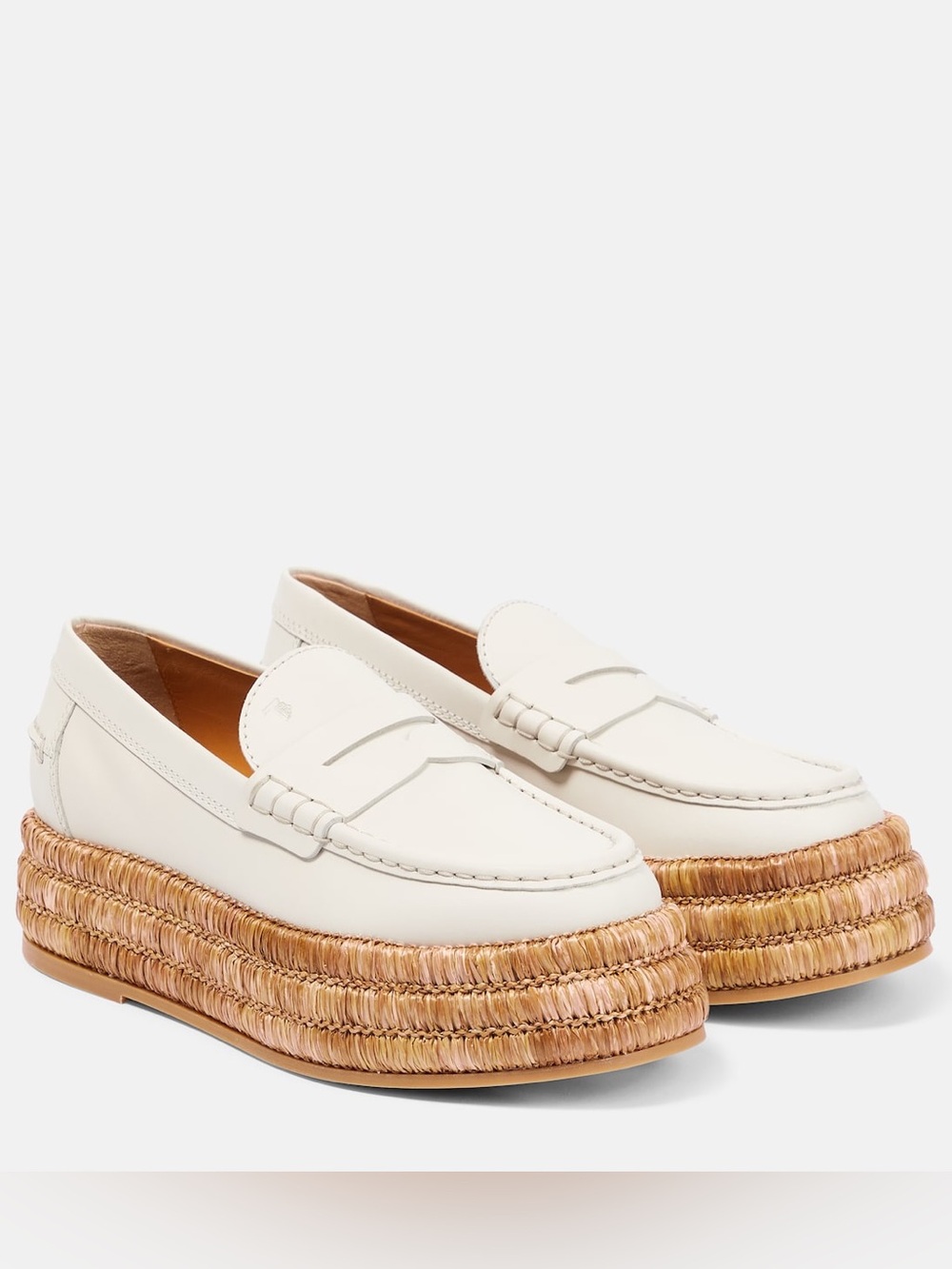 🍀🌼🍀 TOD’S Leather and raffia platform loafers size 7 US/ 37 European - Picture 3 of 16